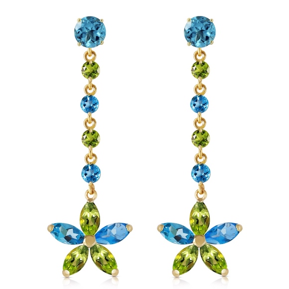 Galaxy Gold Products Jewelry - GOLD CHANDELIERS EARRINGS W/ BLUE TOPAZ & PERIDOT